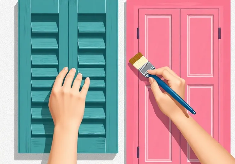 Mise en peinture au pinceau de volets et d'encadrements en bois